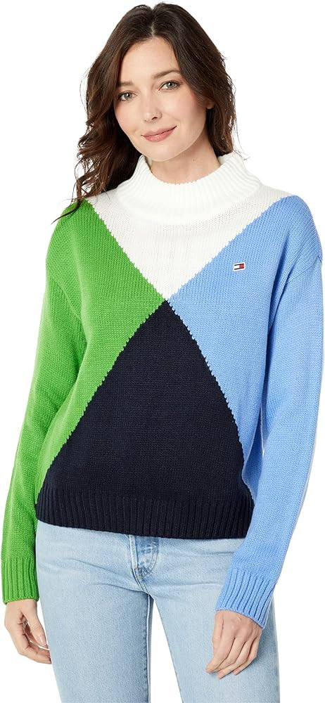 Tommy Hilfiger Women's Colorblock Mock Neck Everyday Sweater | Amazon (US)