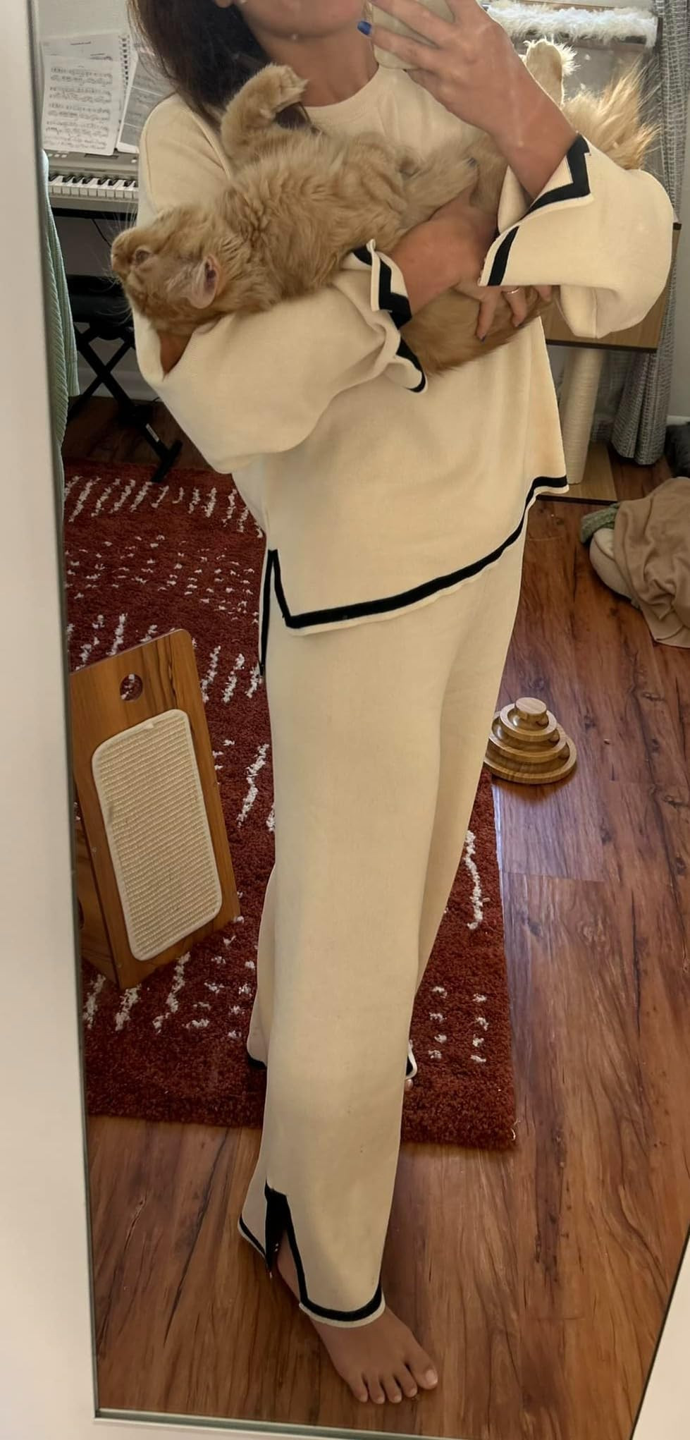 Faleave Women's Knit 2 Piece Outfits Long Sleeve Sweater Pullover Tops Wide Leg Pants Tracksuits ... | Amazon (US)