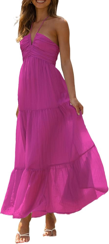 Women Y2k Bodycon Long Dress Spaghetti Strap Low Cut Dress Casual Backless Flowy Maxi Dress Sexy ... | Amazon (US)