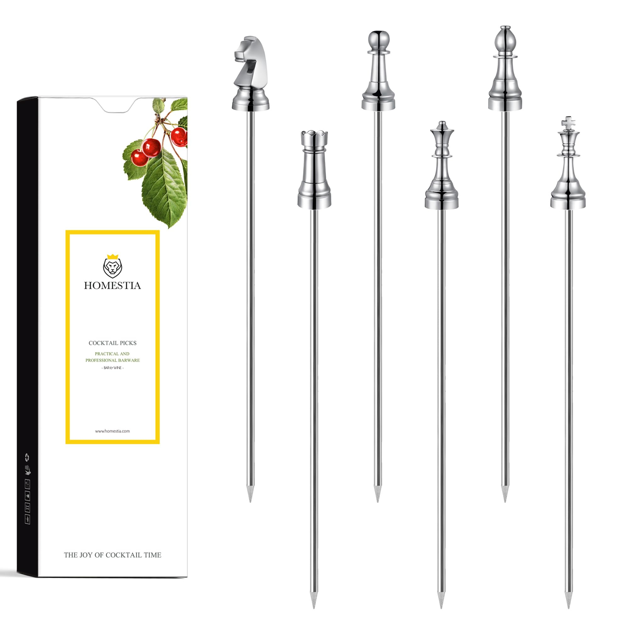 Homestia 6 Pcs Metal Chess Cocktail Picks 4.7 Inch Reusable Stainless Steel Chess Metal Toothpick... | Amazon (US)