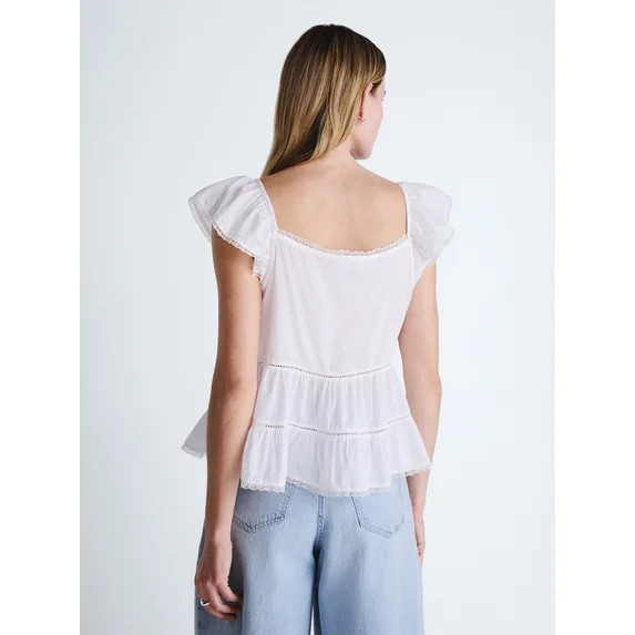 Scoop Women’s Flowy Lace Cotton Top, Sizes XS-XXL | Walmart (US)