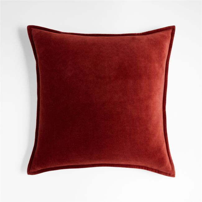 Brick 20""x20"" Washed Organic Cotton Velvet Throw Pillow with Down Alternative Insert | Crate & Barrel