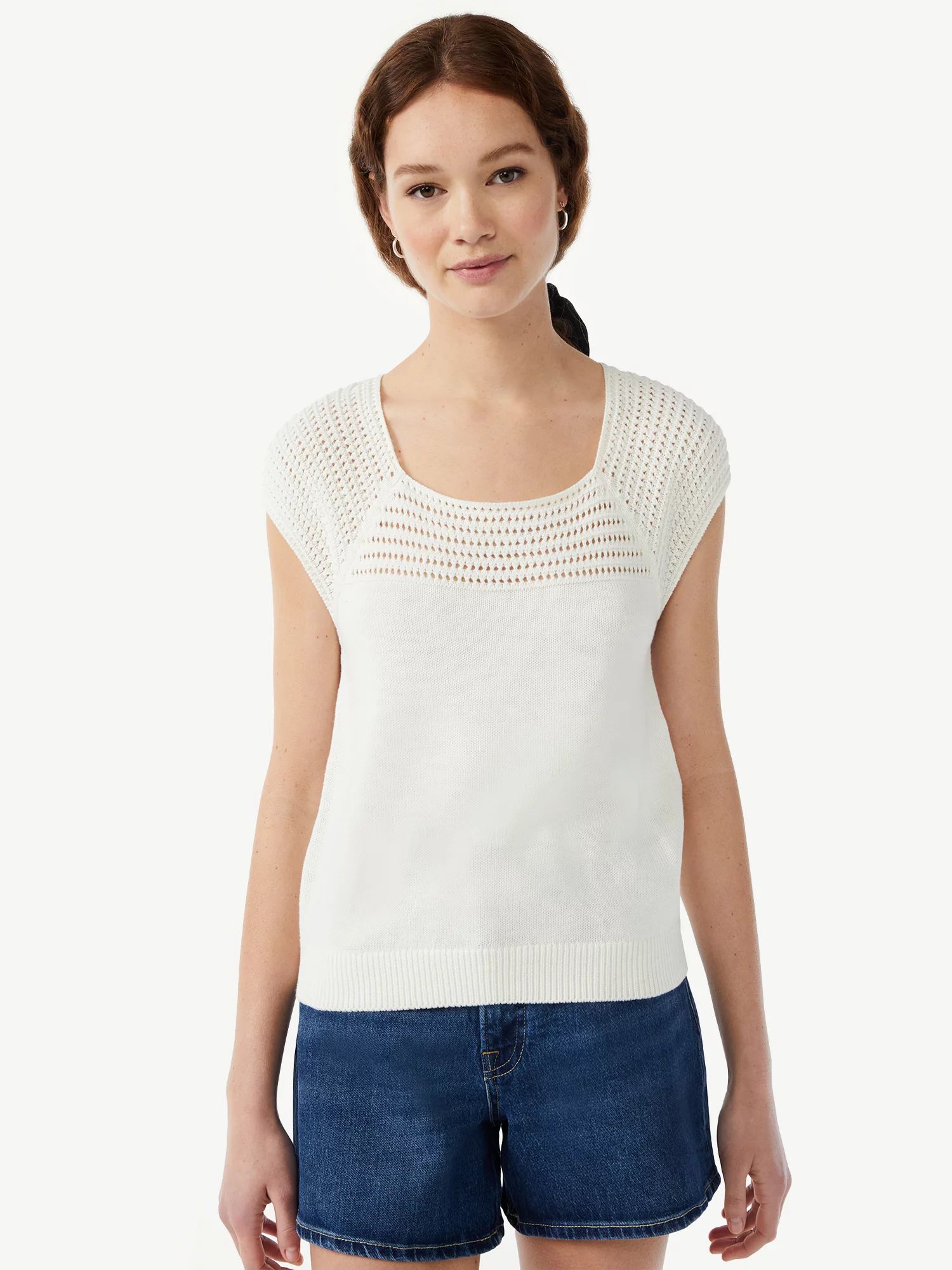 Free Assembly Women's Crochet Sweater Top - Walmart.com | Walmart (US)