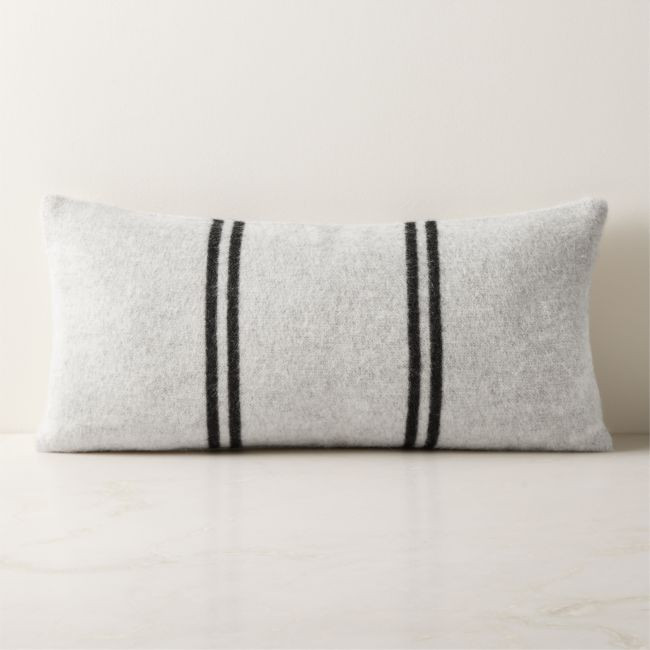 Stripes Ivory and Black Alpaca Lumbar Pillow with Down-Alternative Insert 23""x11"" by Blacksaw | CB2