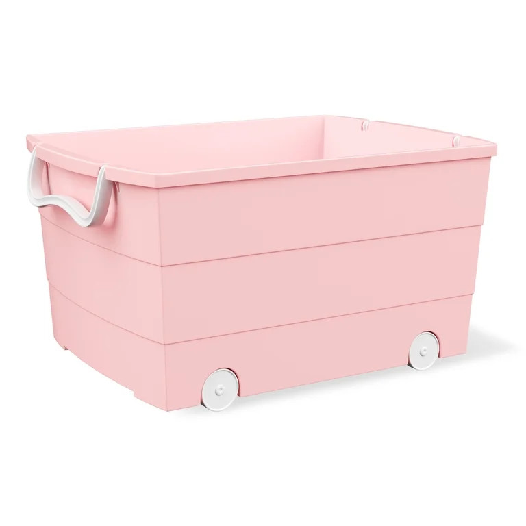 Mainstays Kids Large Pink Plastic Stackable Rolling Toy Storage Basket with Handles | Walmart (US)