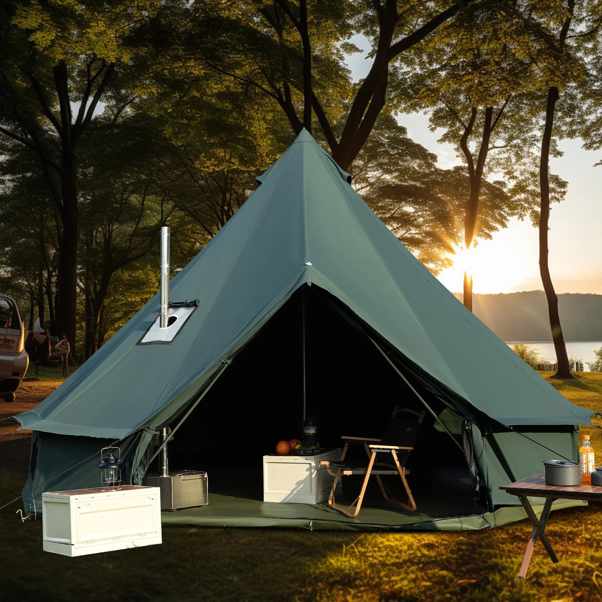 Bell Tent for Camping, Cotton Canvas Bell Tent with Stove Jack, Outdoor Canvas Bell Tent for Fami... | Walmart (US)