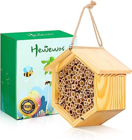 Mason Bee House - Natural Handmade Bamboo Bee House - Bamboo Tubes Mason Bee hive - Wild Pollinat... | Amazon (US)