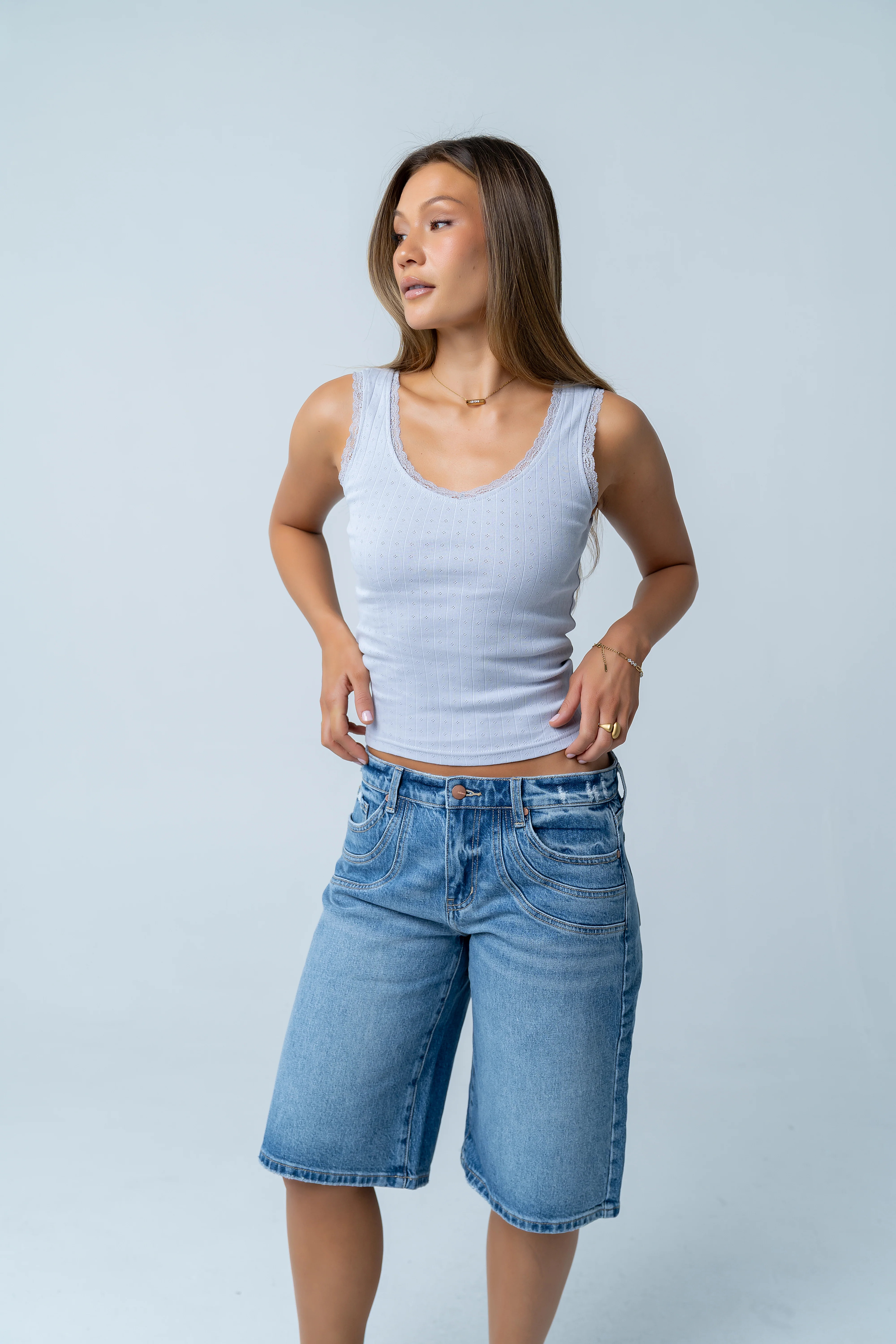 Mackie Lace Trim Tank in Blue | Böhme US