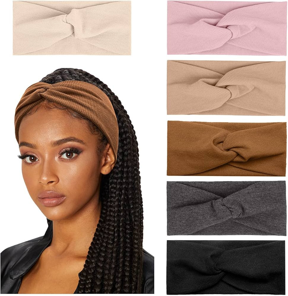 Huachi Turban Headbands for Women Wide Head Wraps Knotted Elastic Teen Girls Yoga Workout Solid C... | Amazon (US)