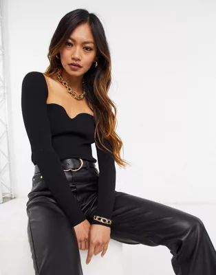 Mango ribbed sweetheart neck top in black | ASOS (Global)