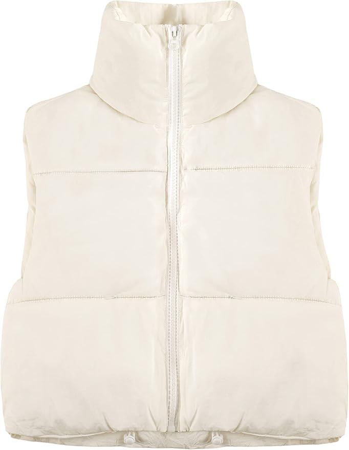 Yeokou Women's Cropped Puffer Vest Zip Up Stand Collar Sleeveless Outerwear with Pockets | Amazon (US)