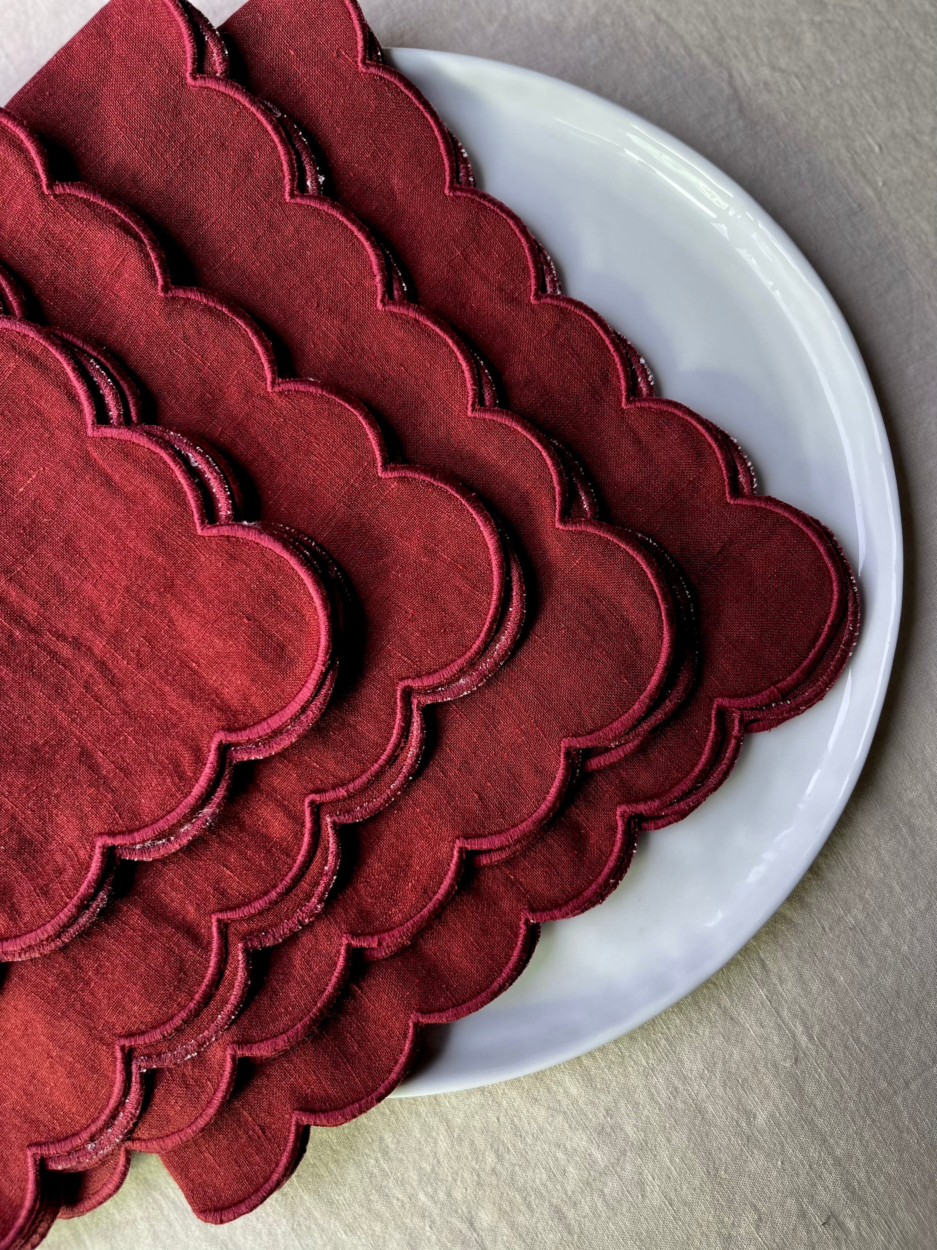 Scalloped Bordeaux Napkins - S/4 | the ARK elements