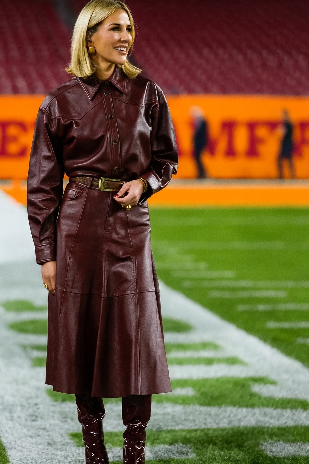  Charissa Thompson leather jacket top and skirt