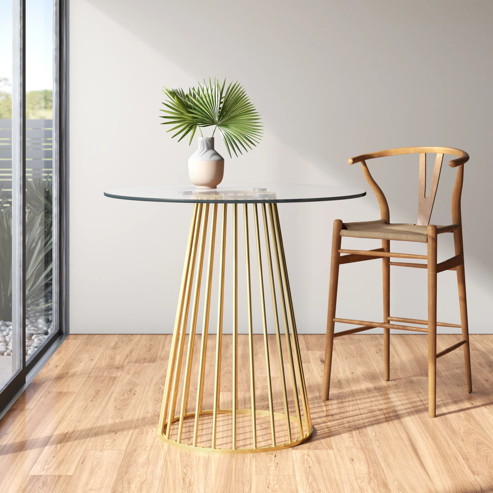 Cazzie Round Glass Top Metal Base Dining Table | Wayfair North America