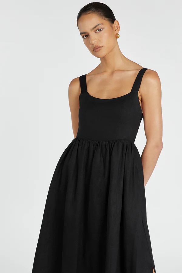 SPENCER BLACK LINEN MIDI DRESS | DISSH