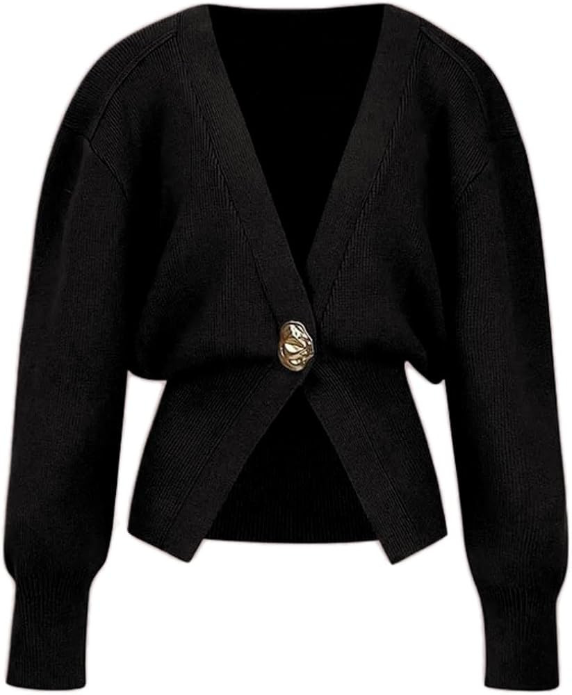 Gold Button Cardigan V Neck Sweater Old Money Aesthetic Fall Outfits Women 2024 Y2k Sweater One B... | Amazon (US)