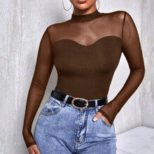 Mesh Yoke Long Sleeve T-Shirt | SHEIN