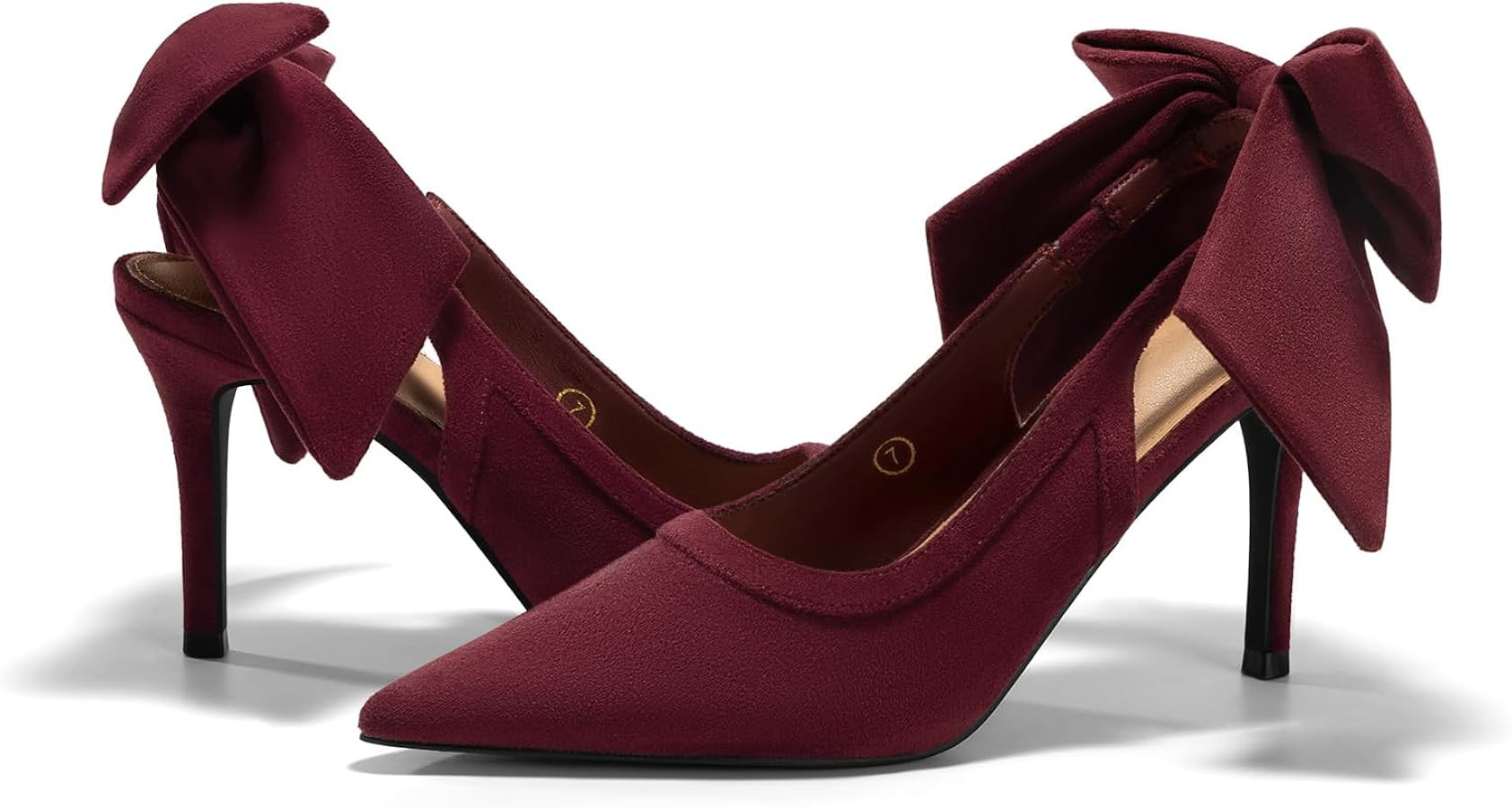 Womens Slingback High Heels Bow Closed Pointed Toe Lace Patchwork Party Dress Shoes | Amazon (US)