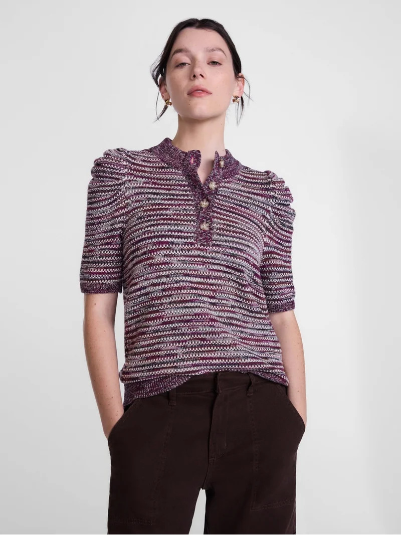Scenario Women's and Women's Plus Henley Sweater with Puff Sleeves, Lightweight, Sizes XS-4X | Walmart (US)