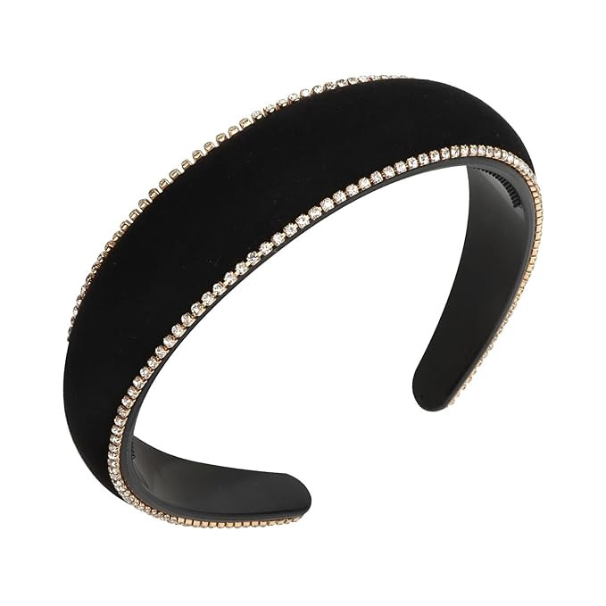 Black Velvet Headbands for Women Sparkle Rhinestone Headband Padded Head Bands Fashion Crystal Ha... | Amazon (US)