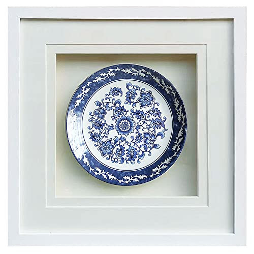 ARTECORS 20×20inch bule and white porcelain wall art with White Framed Front Glass,chinoiserie decor for living room or Study room etc. (Pattern D) | Amazon (US)