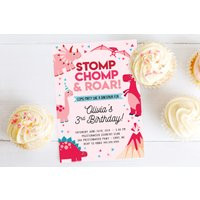 Dinosaur Birthday Party Invitation // Girl Invitation, Stomp Chomp Roar, Dino Theme, Modern Simple,  | Etsy (US)