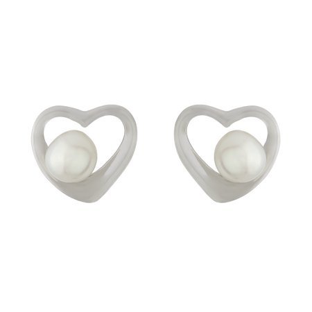 Marisol & Poppy Pearl Heart Studs in Sterling Silver for Women Teen | Walmart (US)