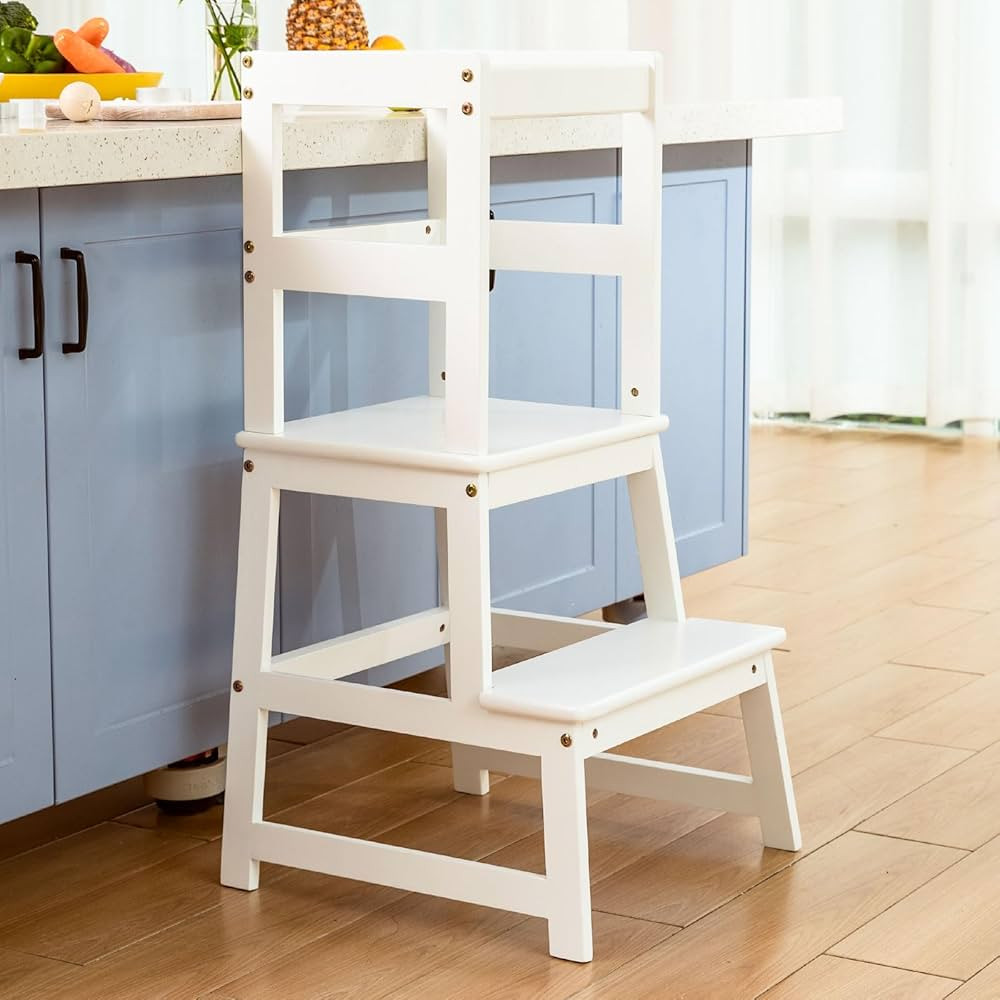 Kids Kitchen Step Stool for Kids with Safety Rail,Solid Wood Construction Toddler Learning Stool ... | Amazon (US)