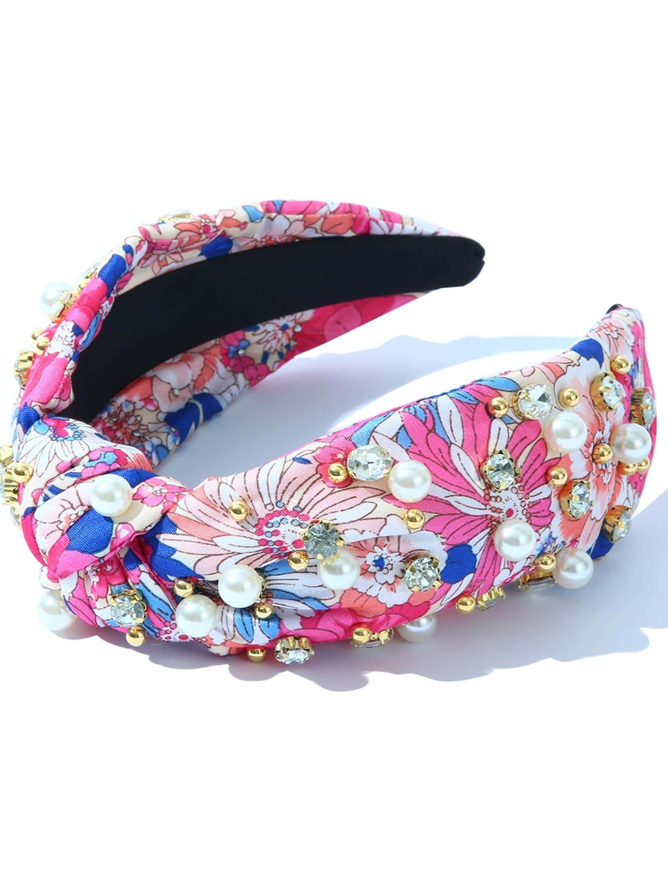 1pc Women Flower Pattern Faux Pearl & Rhinestone Decor Fashion Wide Headband For Daily Life | SHEIN