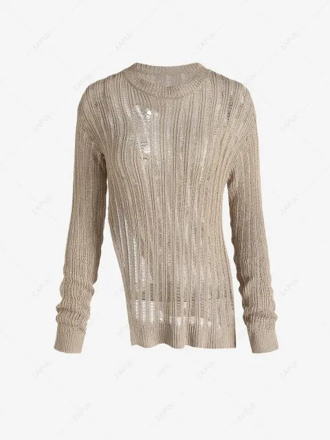 Semi Sheer Notched Side Sweater | ZAFUL (Global)