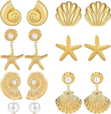 NEWITIN 6 Pairs Gold Earrings for Women Hypoallergenic Statement Earring 14K Gold Plated Dangle E... | Amazon (US)
