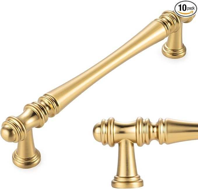 KOOFIZO 10 Pack 5 Inch Brushed Gold Kitchen Cabinet Handles Gold Cabinet Pulls Gold Cabinet Hardw... | Amazon (US)