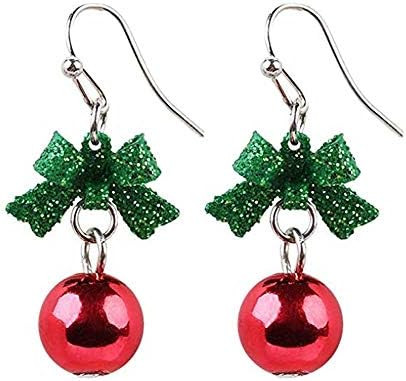 Ribbon Bow Festive Red Green Ball Ornament Dangle Drop Earrings for Women Cute Bowknot Fish Hook ... | Amazon (US)