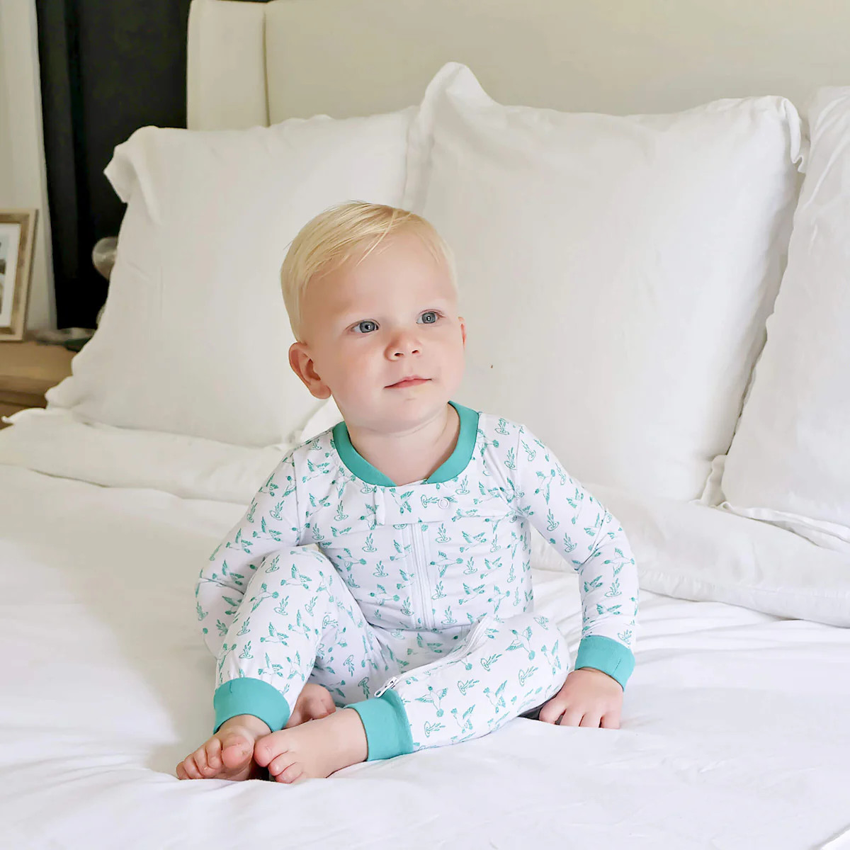 Mallard Pond Knit Print Green Rib Zip Sleeper | Classic Whimsy