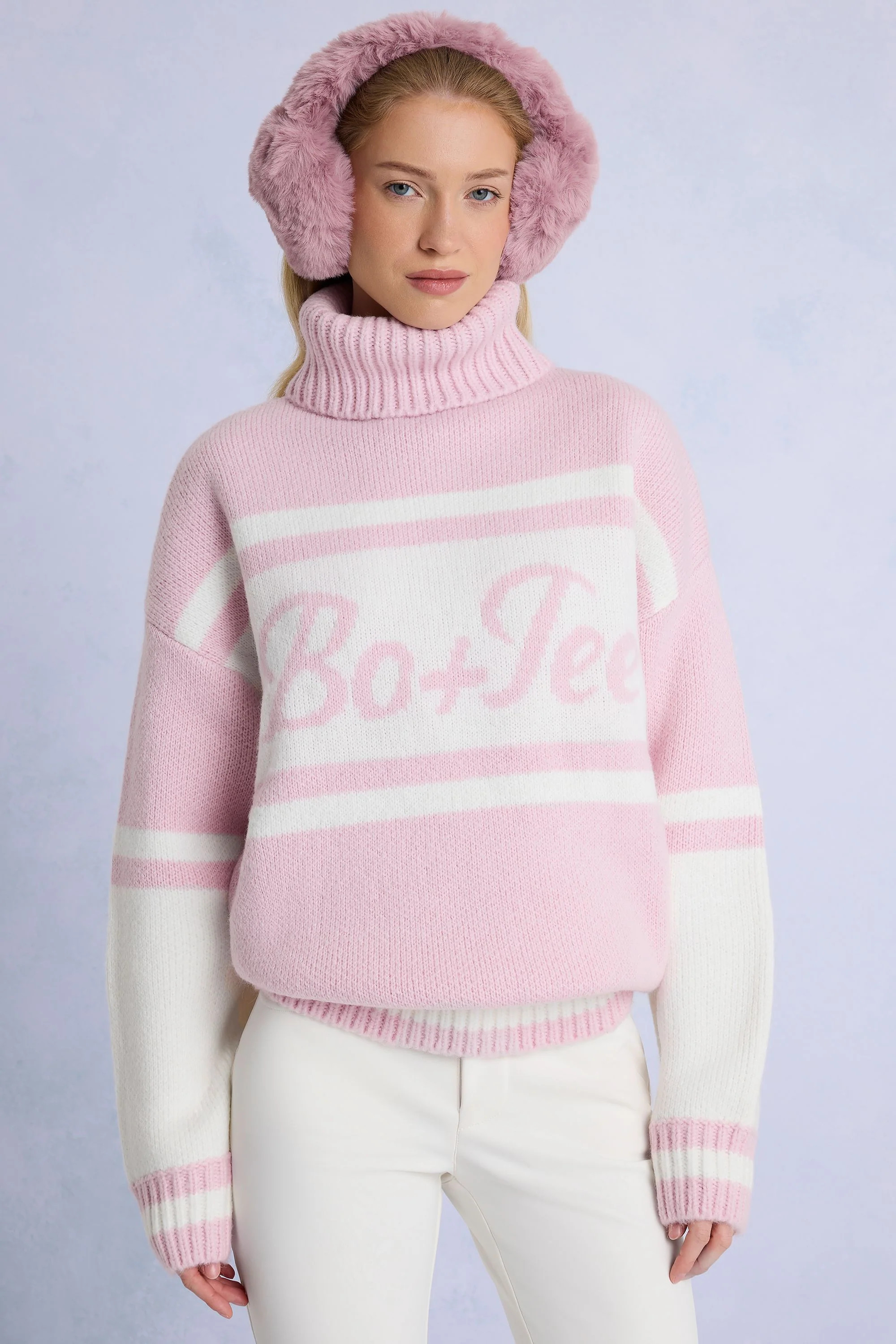 Knit Turtleneck Oversized Jumper in Powder Pink | Oh Polly