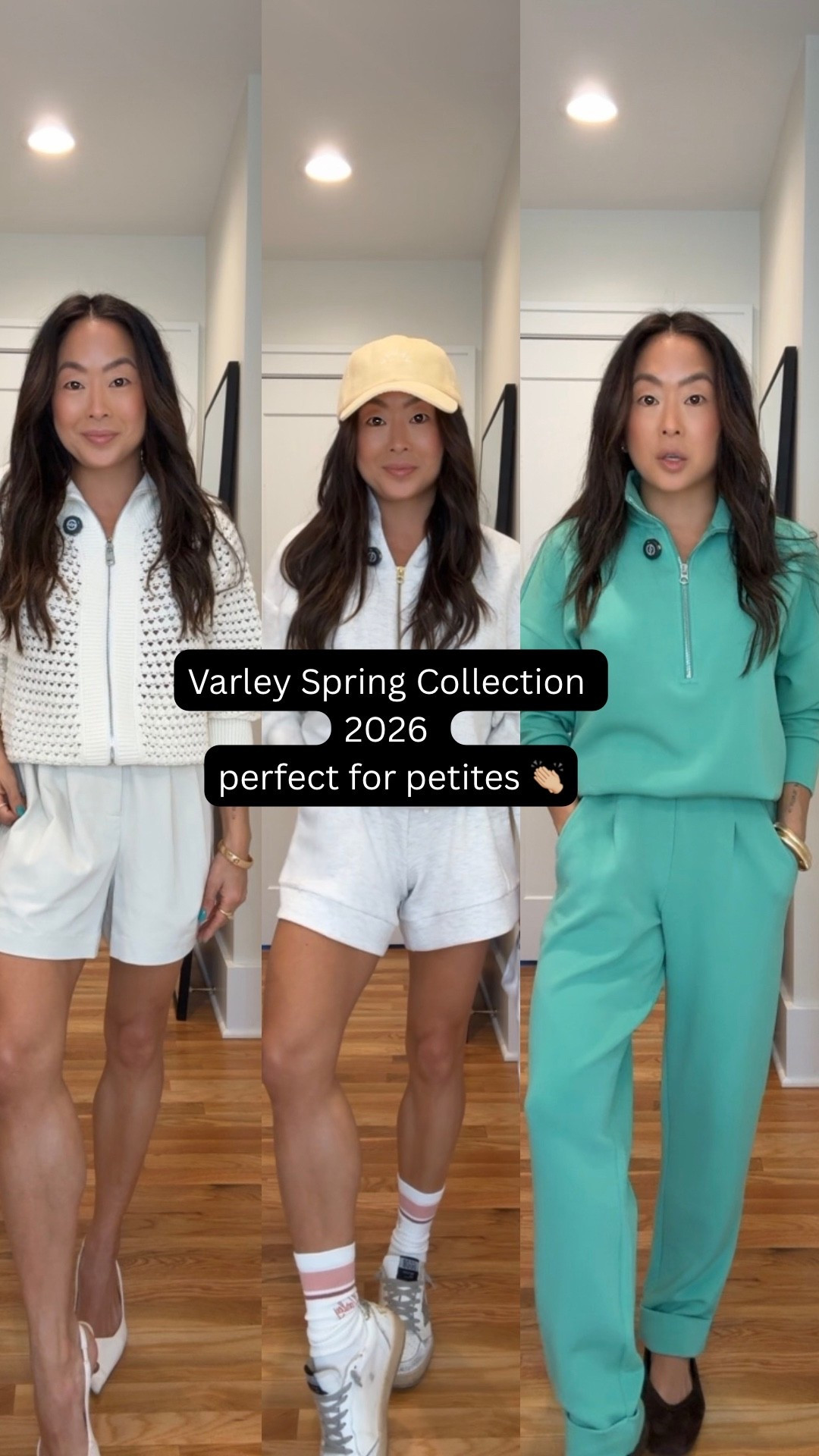 Varley 2026 spring collection is absolutely perfection! Perfect if you’re petite like me!! @Varley 

1. Tansy woven short 3”: size XS in ivory
2. Eloise full knit zip: size XS in egret 
3. Atrium high rise short 4.5”: size XXS in ivory
4. Lamar club stripe sock: size s/m in egret/pale mauve/dusty rose 
5. Lenni Half Crew Sock: size s/m in white/blue nights 
6. Franklin cap: Reed yellow
7. Mavis Mock Neck Sweat: size XXS in green spruce 
8. The Rolled Cuff Pant 25”: size XXS in green spruce 

#InVarley #ad #ltkpetite #ltkover40 