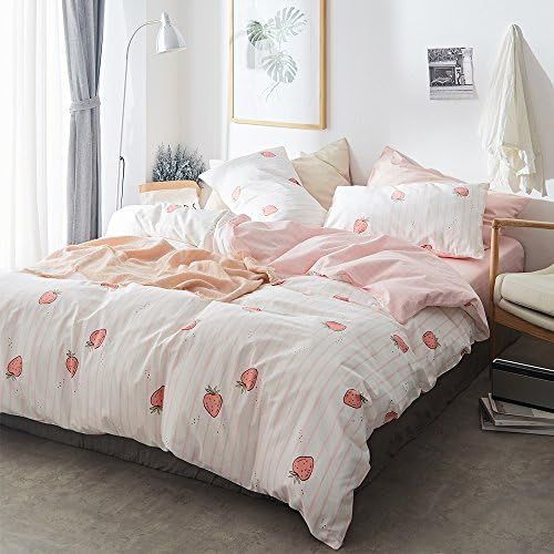 AOJIM Duvet Cover Set Pure Cotton Women Girl Cute Quilt Cover Kawaii Strawberry Bedding Set 3 PCS 1  | Amazon (US)