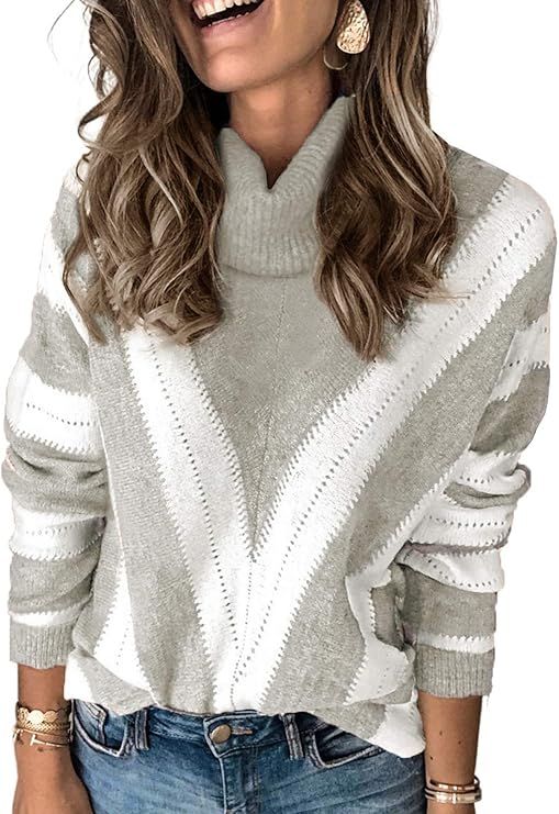 Elapsy Womens V Neck Long Sleeve Ripped Distressed Pullover Knitted Sweater S-2XL | Amazon (US)