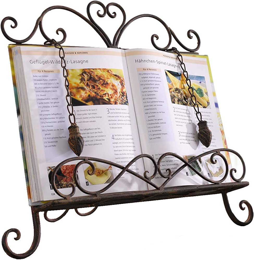 Antique Metal Cookbook Stand Recipe Book Stand for Kitchen Easel Weighted Chain for Gift | Amazon (US)