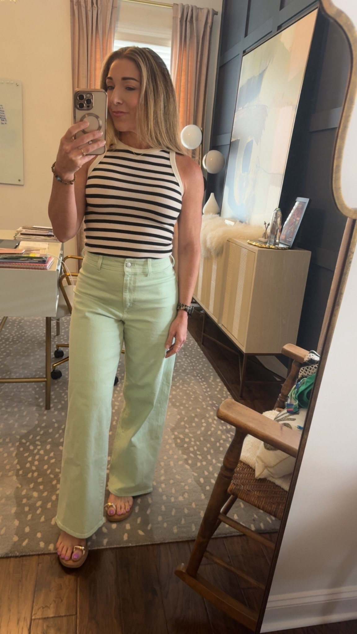 The cutest wide leg high rise mint green Jeans. A Target find from head to toe! Wearing a size 4 with plenty of room. Super comfy! Lots of compliments on this color. I’m 5’3” so hits perfect for my petite girlies  

#LTKSeasonal #LTKFindsUnder50 #LTKOver40