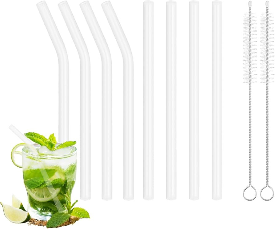 8 Pcs Reusable Glass Straws Shatter Resistant, 6” Clear Short Glass Drinking Straws with 2Pcs C... | Amazon (US)