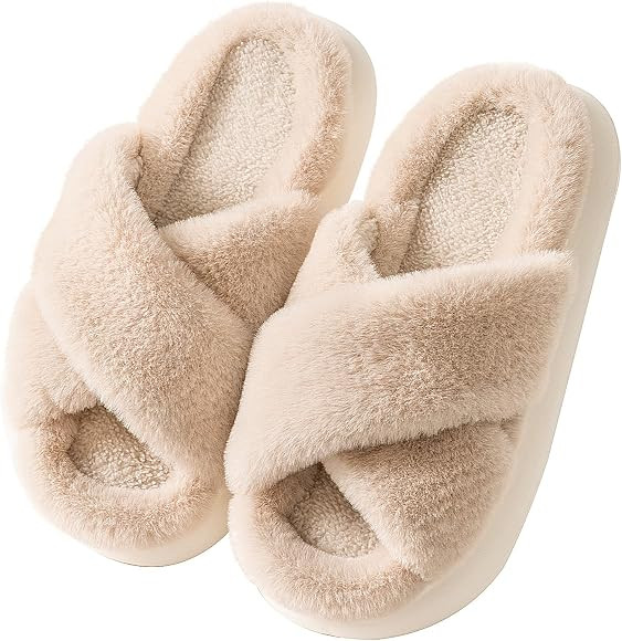 Koknwoa Womens Slippers Fuzzy Slippers House Slippers Plush Furry Fur Open Toe Cozy Memory Foam H... | Amazon (US)