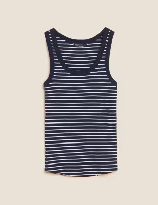 Cotton Rich Striped Crew Neck Vest Top | Marks & Spencer (UK)