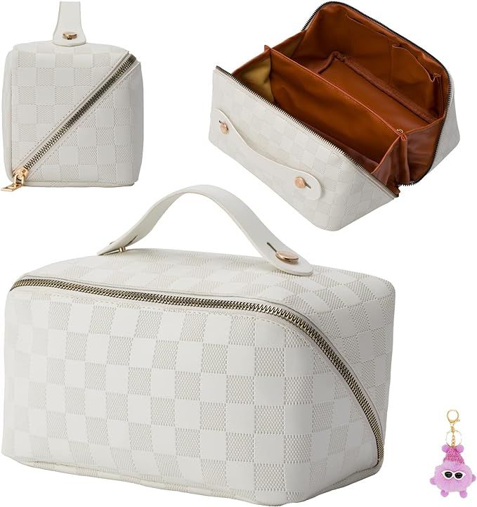 HEQSTA Cosmetic bag - check pattern cosmetic bag - waterproof portable skincare bag - large capac... | Amazon (US)