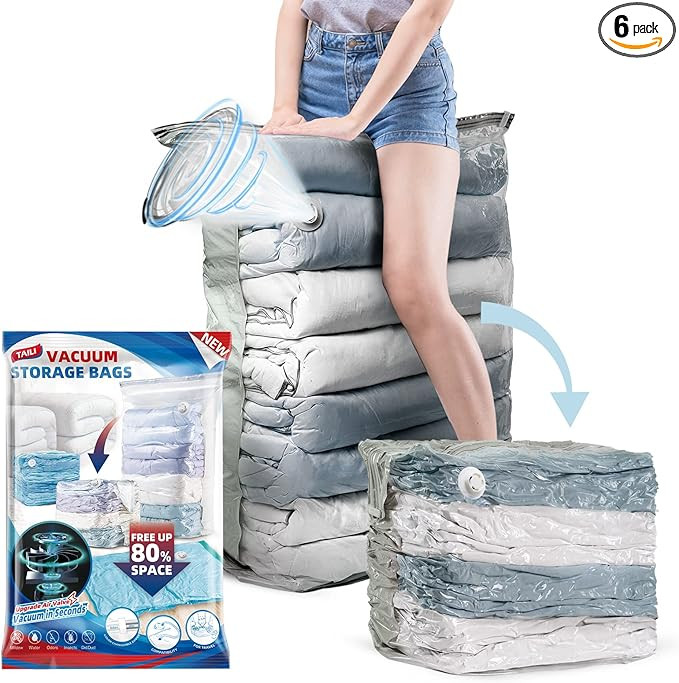 TAILI 6 Pack Vacuum Storage Bags, Jumbo Cube (31x40x15 Inch), Extra Large Vacuum Seal Bags for Cl... | Amazon (US)