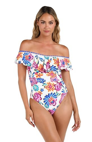 La Blanca Women's Off Shoulder Ruffle One Piece Swimsuit, Multi//Flor De Paradiso, 8 | Amazon (US)