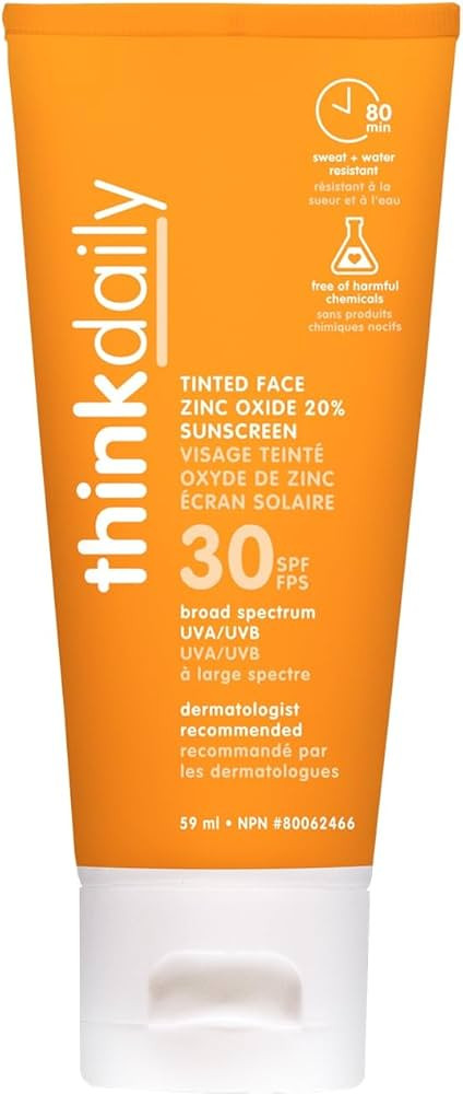 Thinkdaily Tinted Sunscreen for Face, SPF 30, 24.25% Zinc Oxide, 2 Oz, Safe, Natural, Water Resis... | Amazon (US)