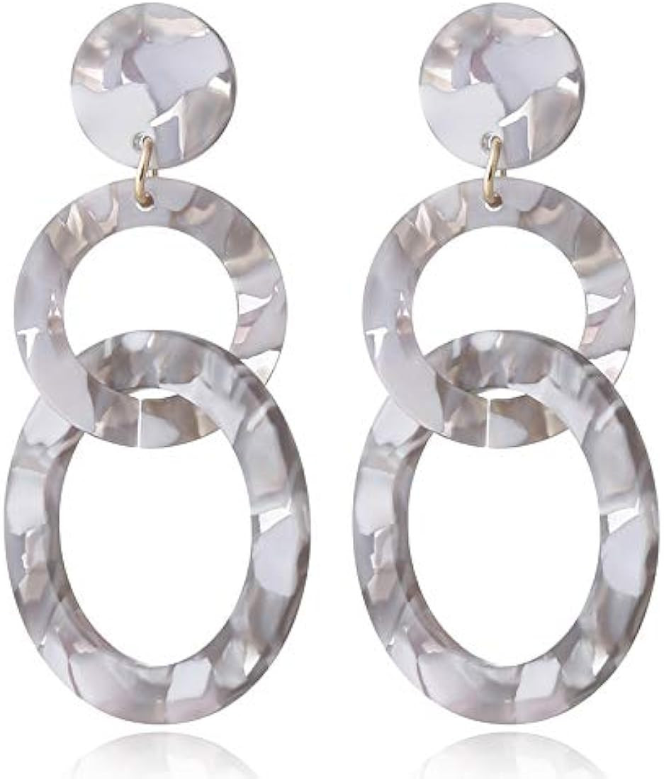 White Hollow Round Acrylic Earrings Dangle Cute Statement 70s 80s Drop Resin Hypoallergenic Geometri | Amazon (US)