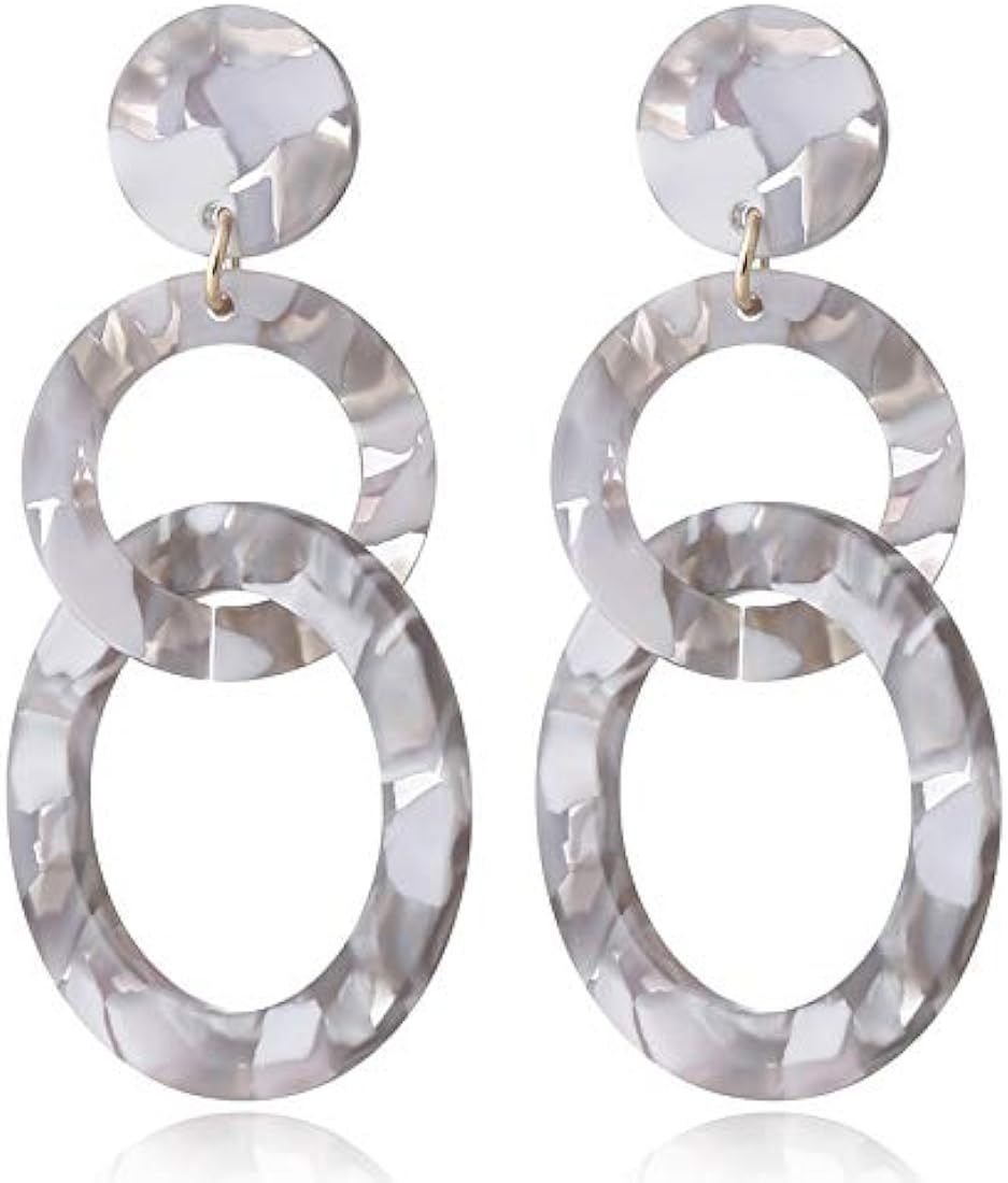 White Hollow Round Acrylic Earrings Dangle Cute Statement 70s 80s Drop Resin Hypoallergenic Geometri | Amazon (US)
