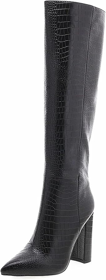 MUCCCUTE Knee High Boots for Women - Black/Silver/Green/Nude Chunky High Heel Pointed Toe Fashion... | Amazon (US)